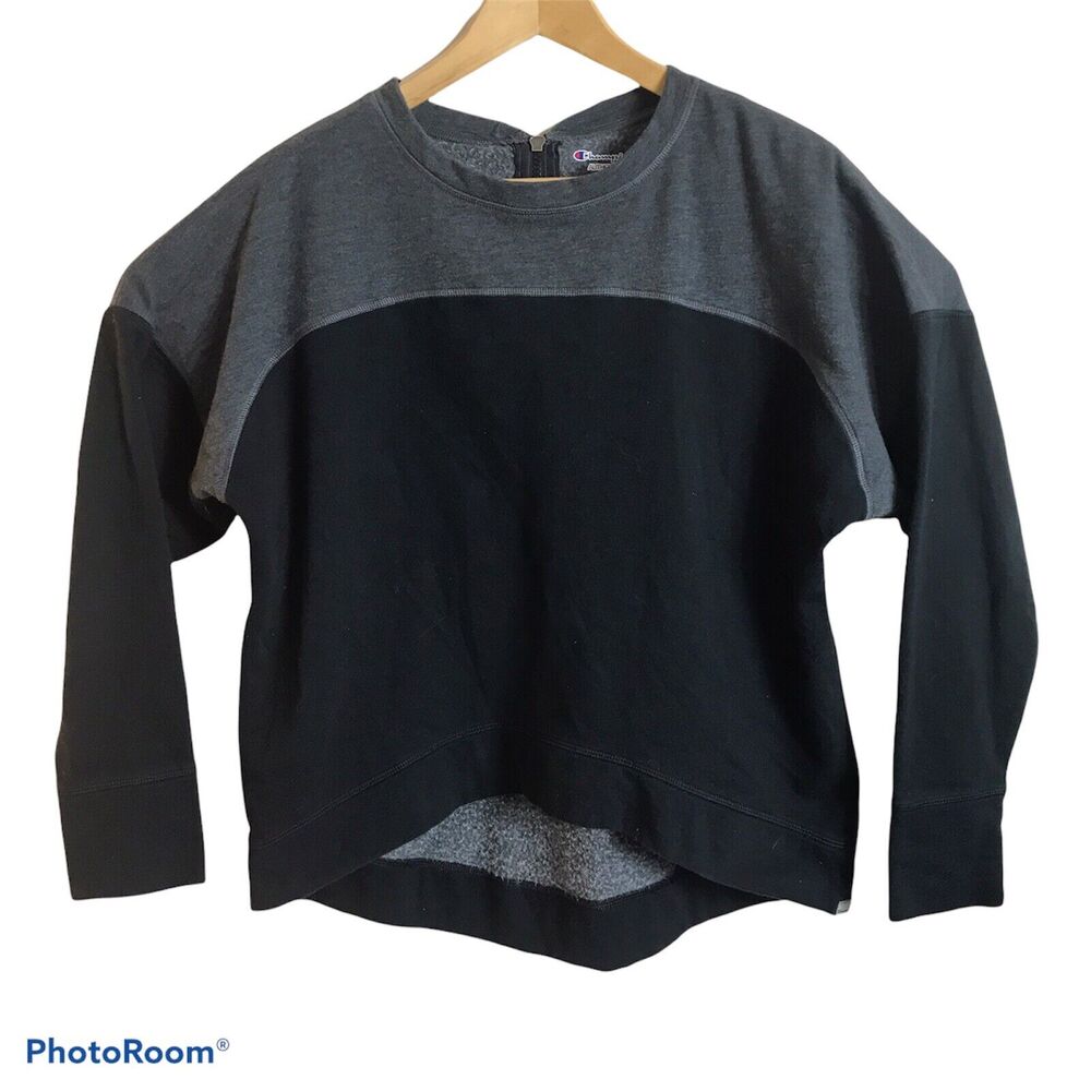 Champion Sweatshirt Hi Lo Womens Size Large Zipper On Back Black Gray